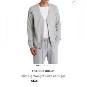 REIGNING CHAMP LIGHTWEIGHT TERRY SLIM CARDIGAN IN Heather Grey L